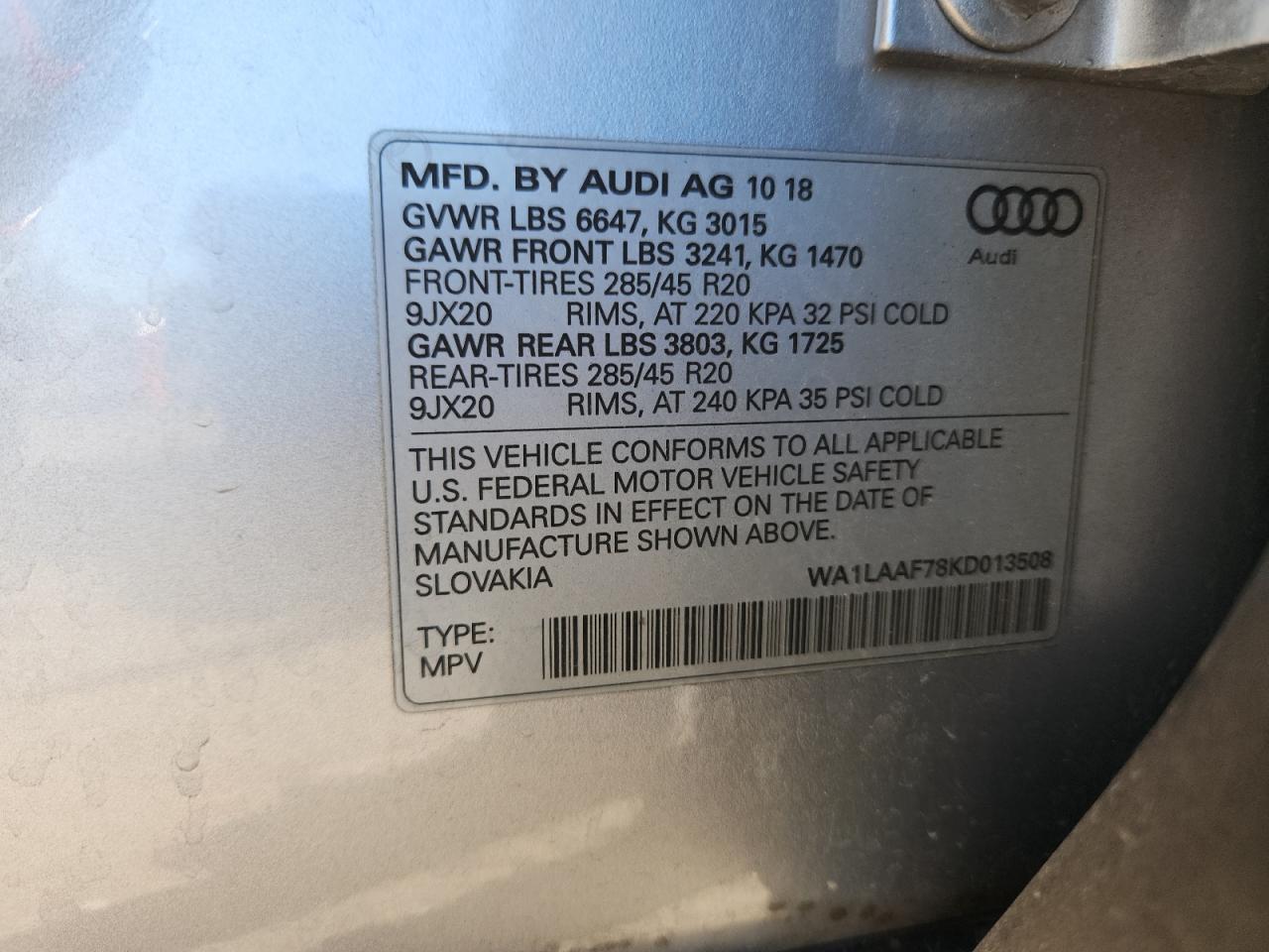 2019 Audi Q7 Premium Plus VIN: WA1LAAF78KD013508 Lot: 90898945