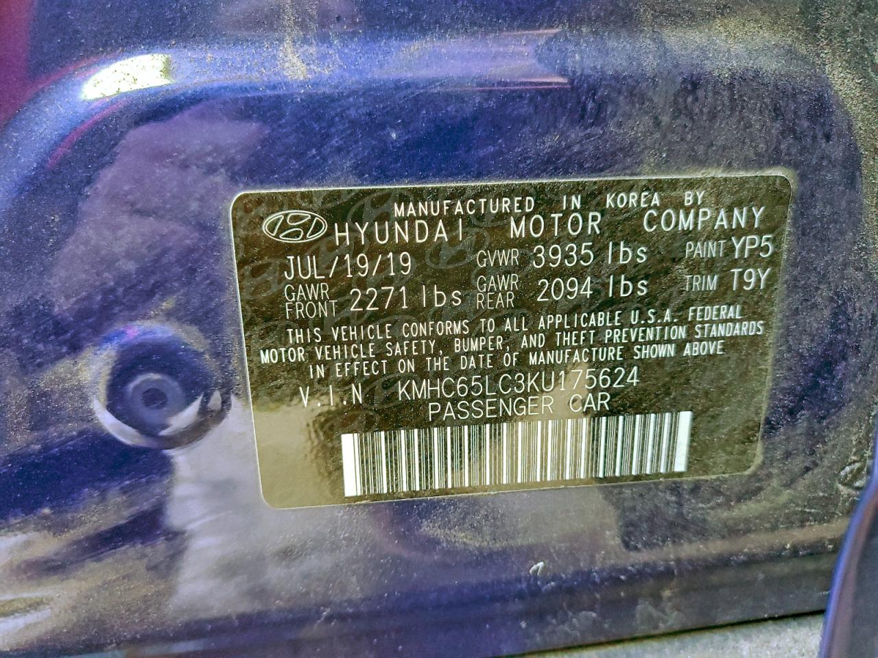 2019 Hyundai Ioniq Blue VIN: KMHC65LC3KU175624 Lot: 94176605