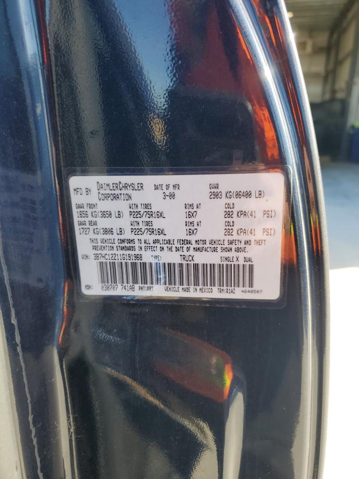 2001 Dodge Ram 1500 VIN: 3B7HC12Z11G191968 Lot: 91266345