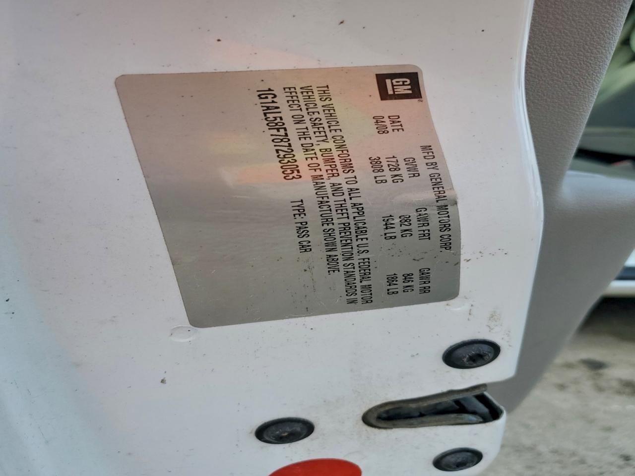 2008 Chevrolet Cobalt Lt VIN: 1G1AL58F787293053 Lot: 93710525