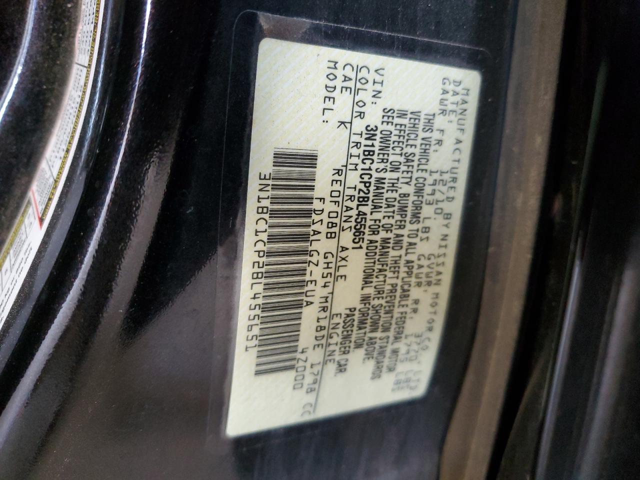 2011 Nissan Versa S VIN: 3N1BC1CP2BL455651 Lot: 91149045