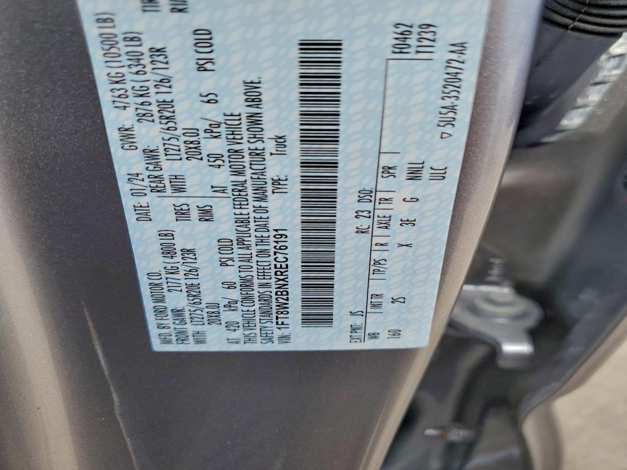 2024 Ford F250 Super Duty VIN: 1FT8W2BNXREC76191 Lot: 93512165