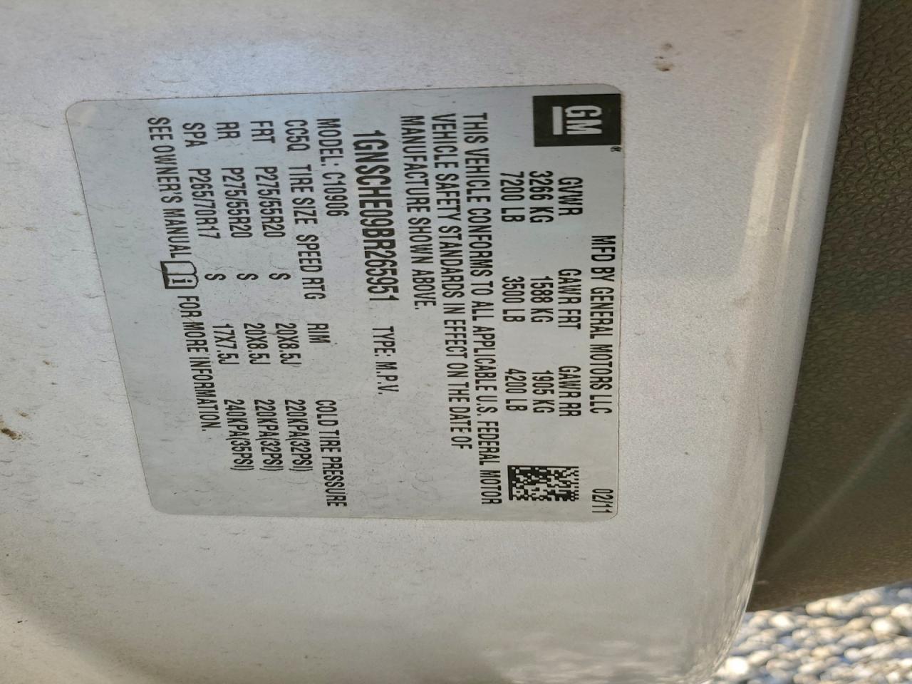 2011 Chevrolet Suburban C1500 Ls VIN: 1GNSCHE09BR265951 Lot: 93891265