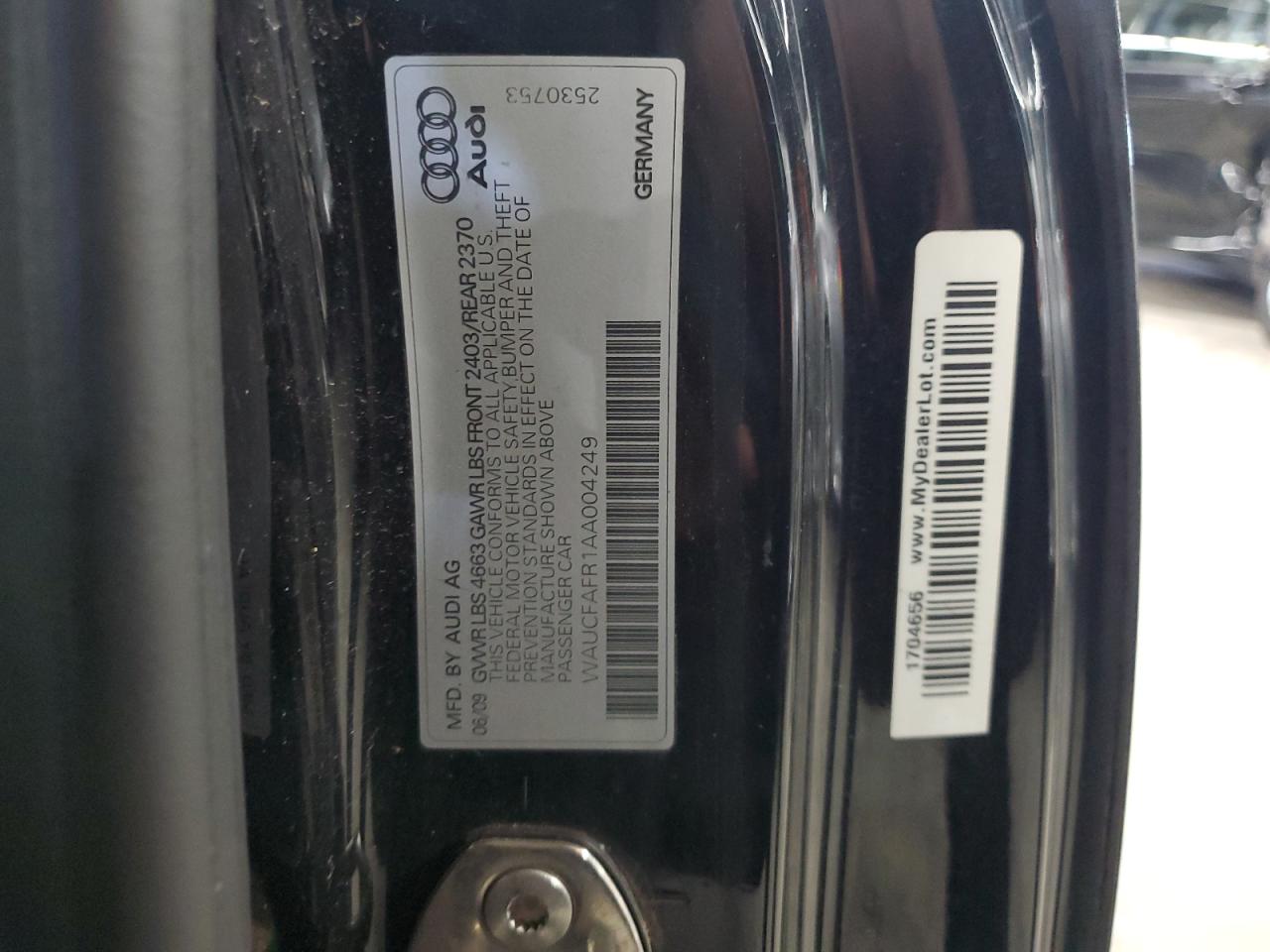 2010 Audi A5 Premium VIN: WAUCFAFR1AA004249 Lot: 91025475