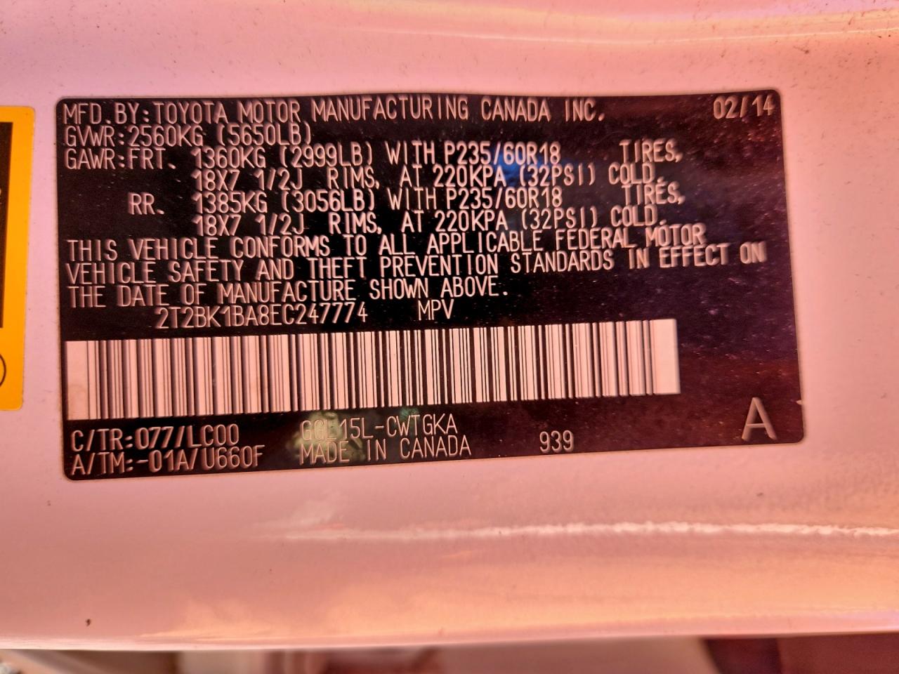 2014 Lexus Rx 350 Base VIN: 2T2BK1BA8EC247774 Lot: 93452365