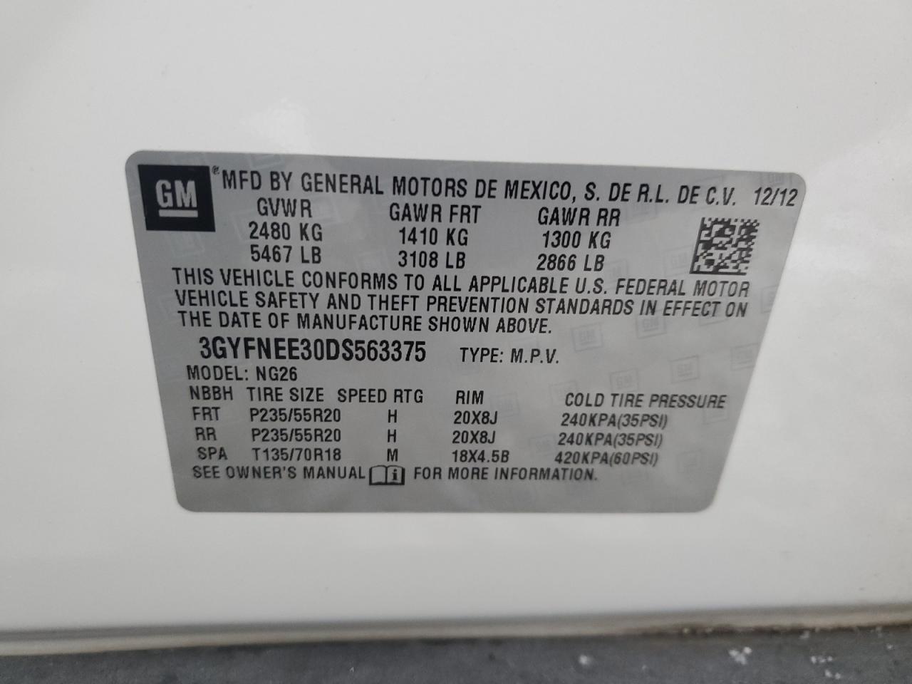 2013 Cadillac Srx Premium Collection VIN: 3GYFNEE30DS563375 Lot: 92359085