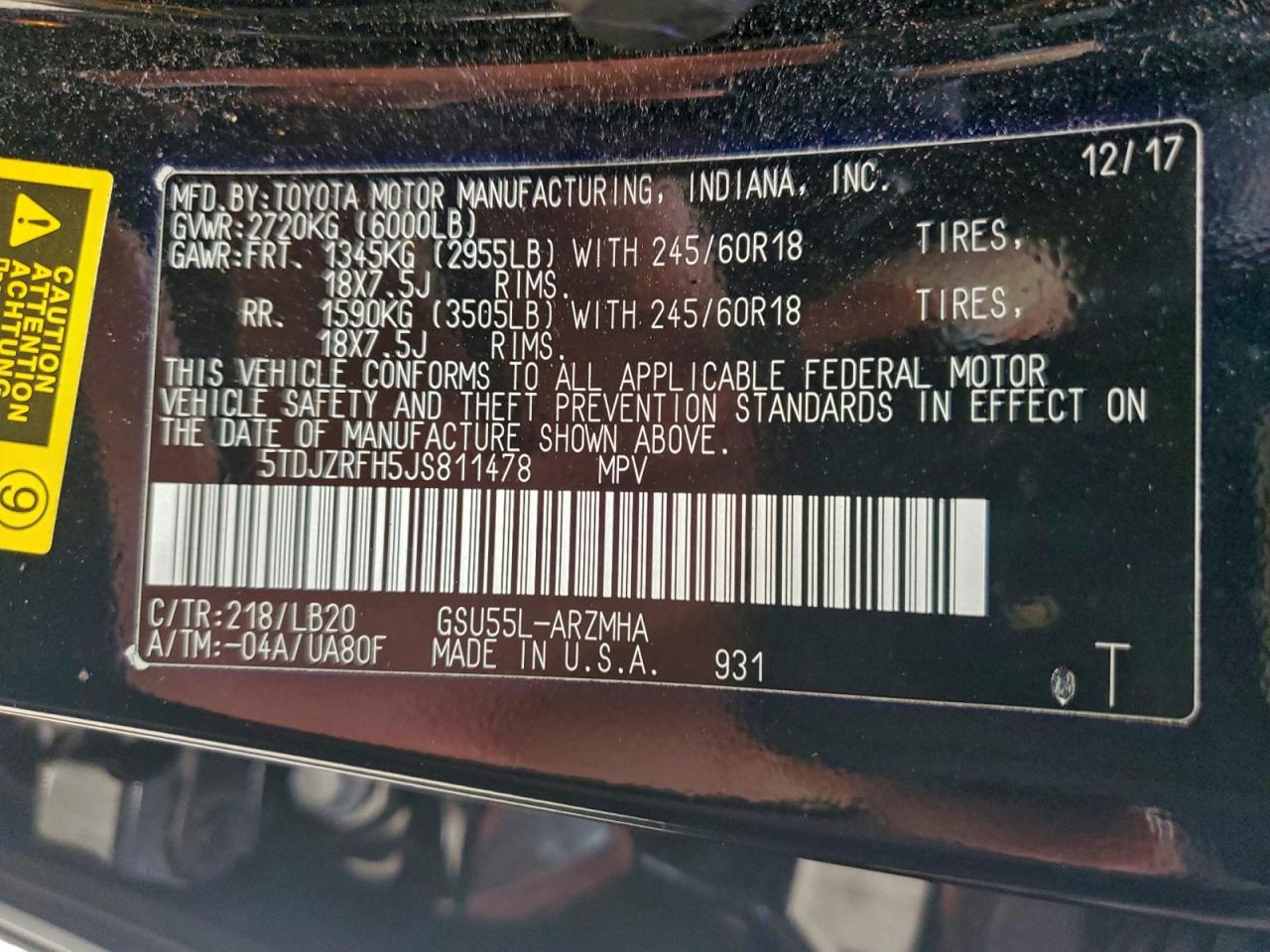 2018 Toyota Highlander Se VIN: 5TDJZRFH5JS811478 Lot: 93406645