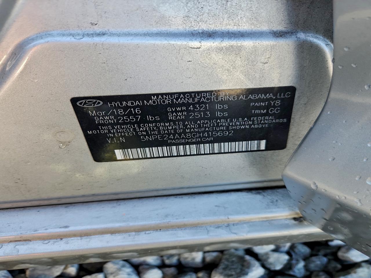 2016 Hyundai Sonata Eco VIN: 5NPE24AA8GH415692 Lot: 94384025