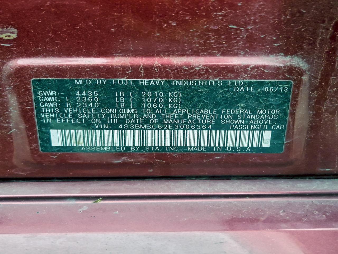 2014 Subaru Legacy 2.5I Premium VIN: 4S3BMBC62E3006364 Lot: 93945635