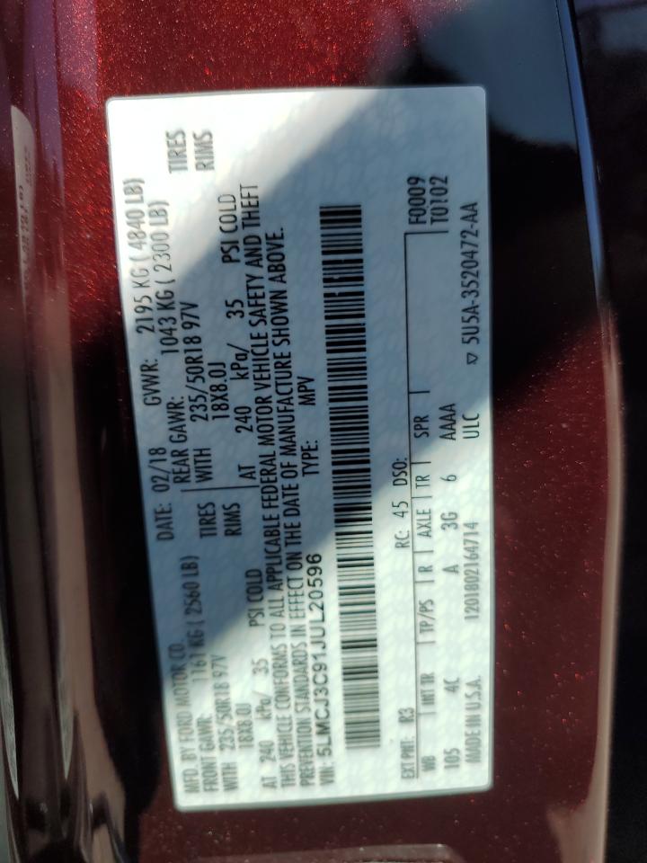 2018 Lincoln Mkc Reserve VIN: 5LMCJ3C91JUL20596 Lot: 91203365