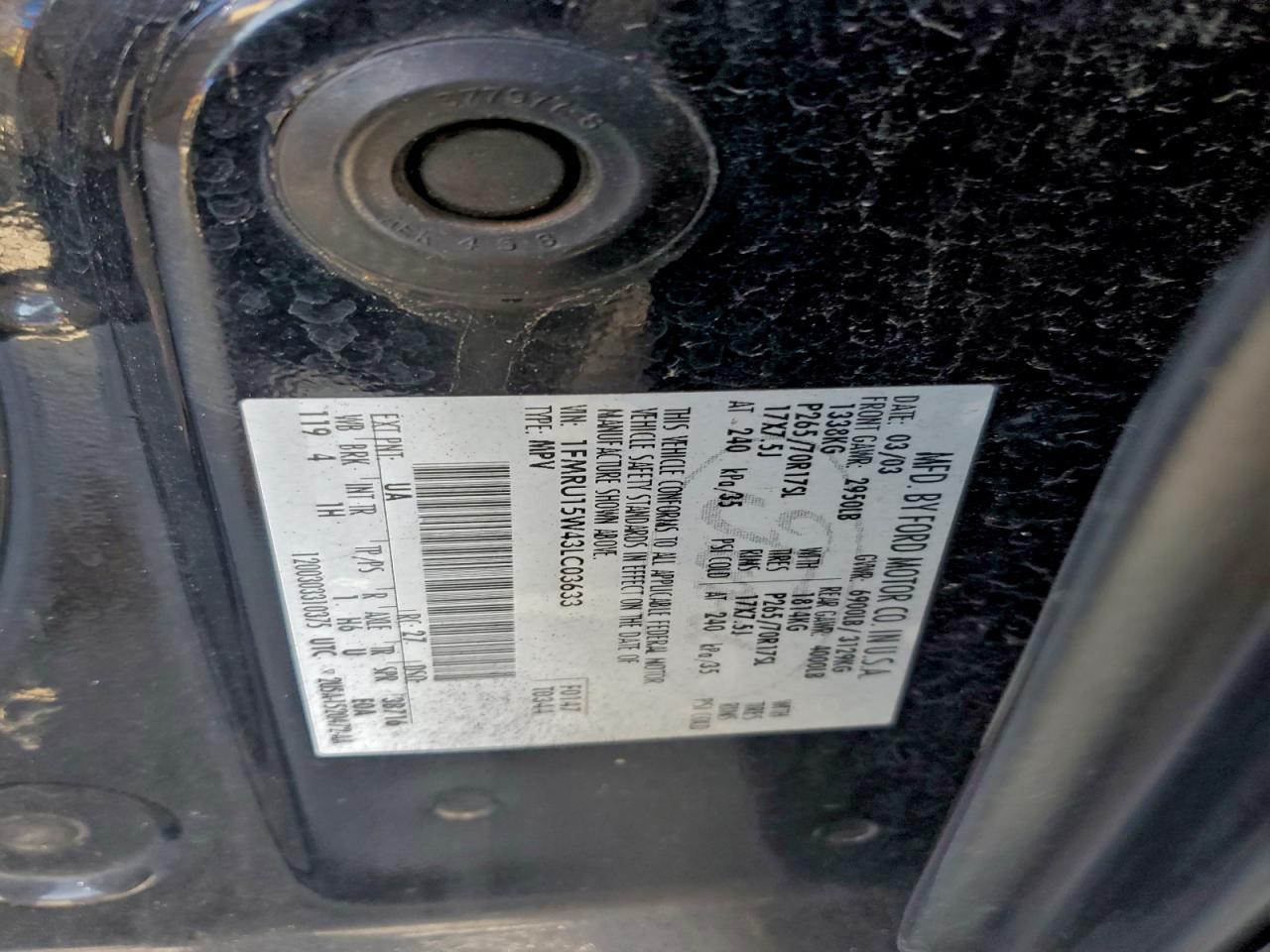 2003 Ford Expedition Xlt VIN: 1FMRU15W43LC03633 Lot: 94480135