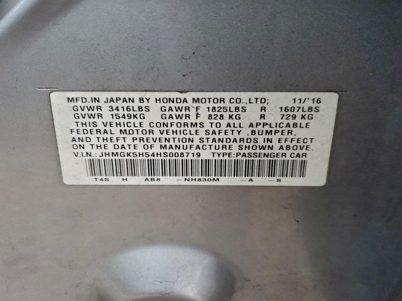 2017 Honda Fit Lx VIN: JHMGK5H54HS008719 Lot: 93606745