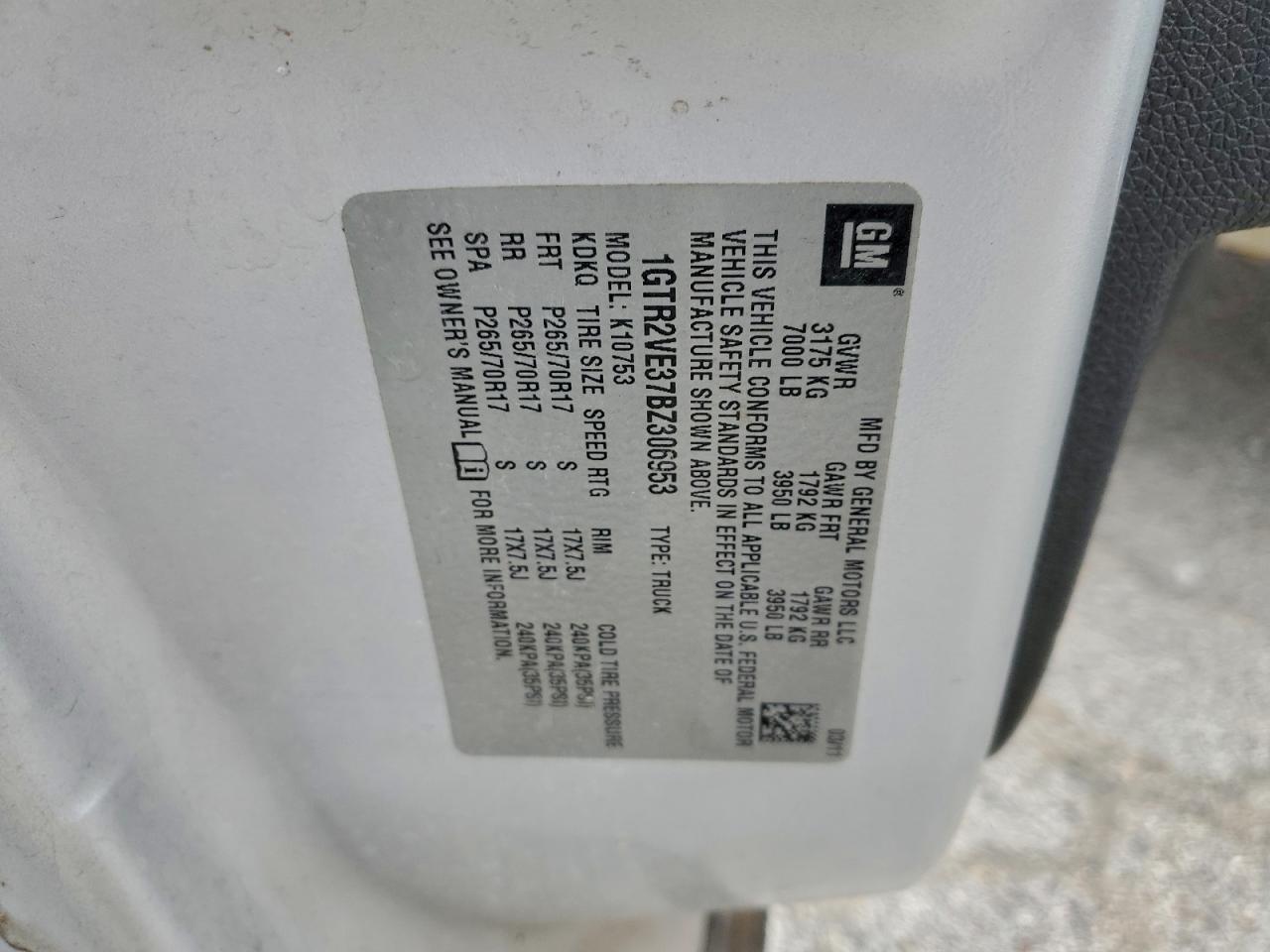 2011 GMC Sierra K1500 Sle VIN: 1GTR2VE37BZ306953 Lot: 92797835