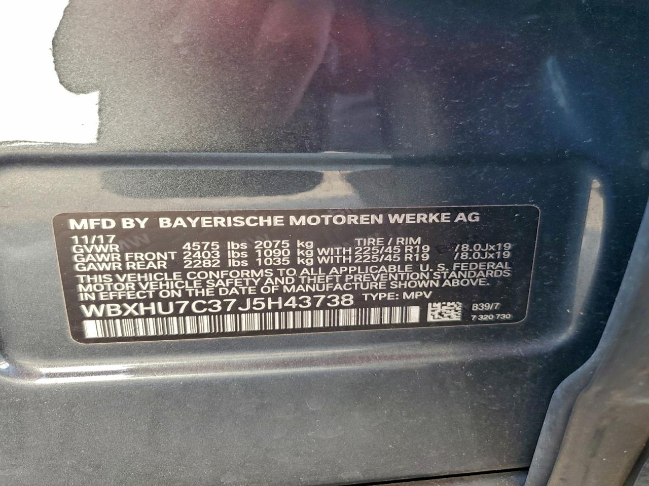 2018 BMW X1 Sdrive28I VIN: WBXHU7C37J5H43738 Lot: 93856305