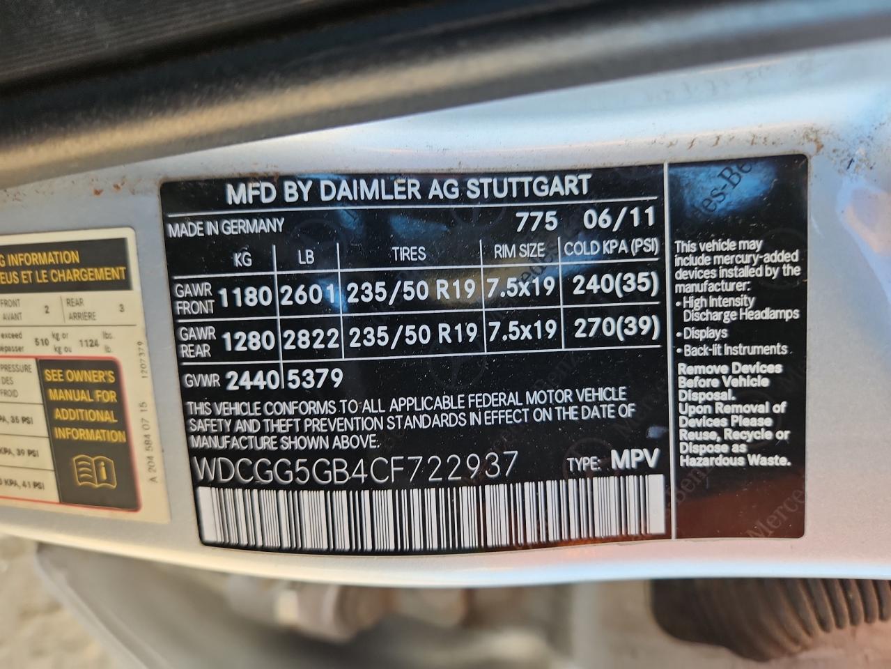 2012 Mercedes-Benz Glk 350 VIN: WDCGG5GB4CF722937 Lot: 91312185