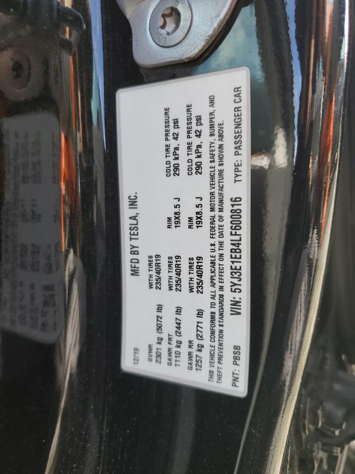 2020 Tesla Model 3 VIN: 5YJ3E1EB4LF600816 Lot: 91311515