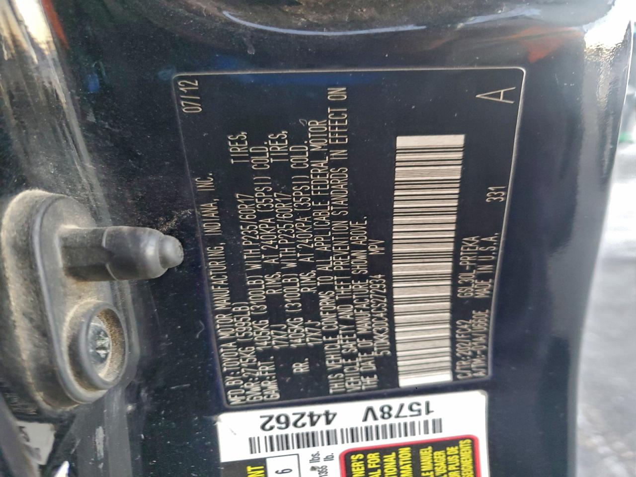 2012 Toyota Sienna Le VIN: 5TDKK3DC4CS272934 Lot: 93997365