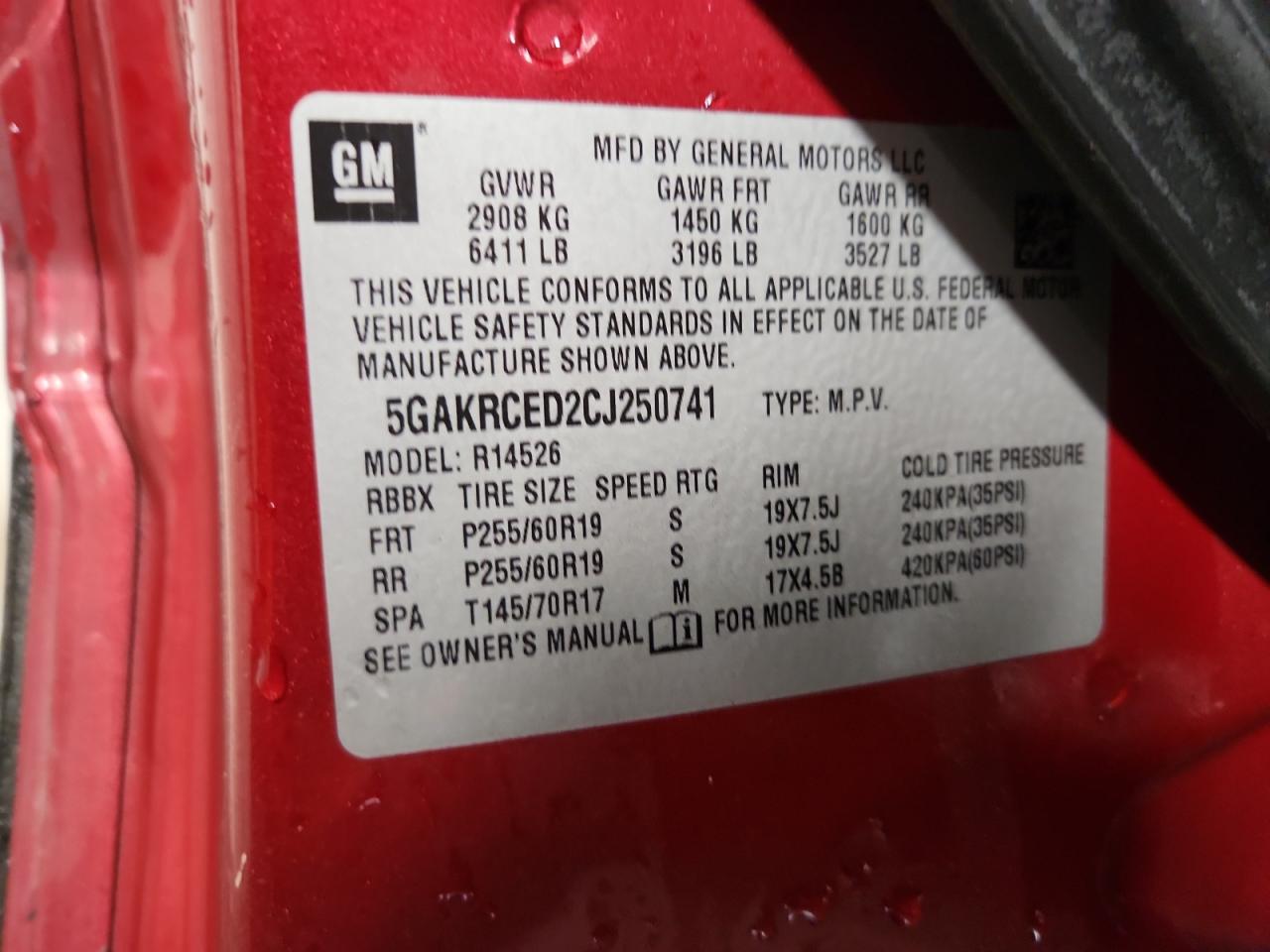 2012 Buick Enclave VIN: 5GAKRCED2CJ250741 Lot: 92816835