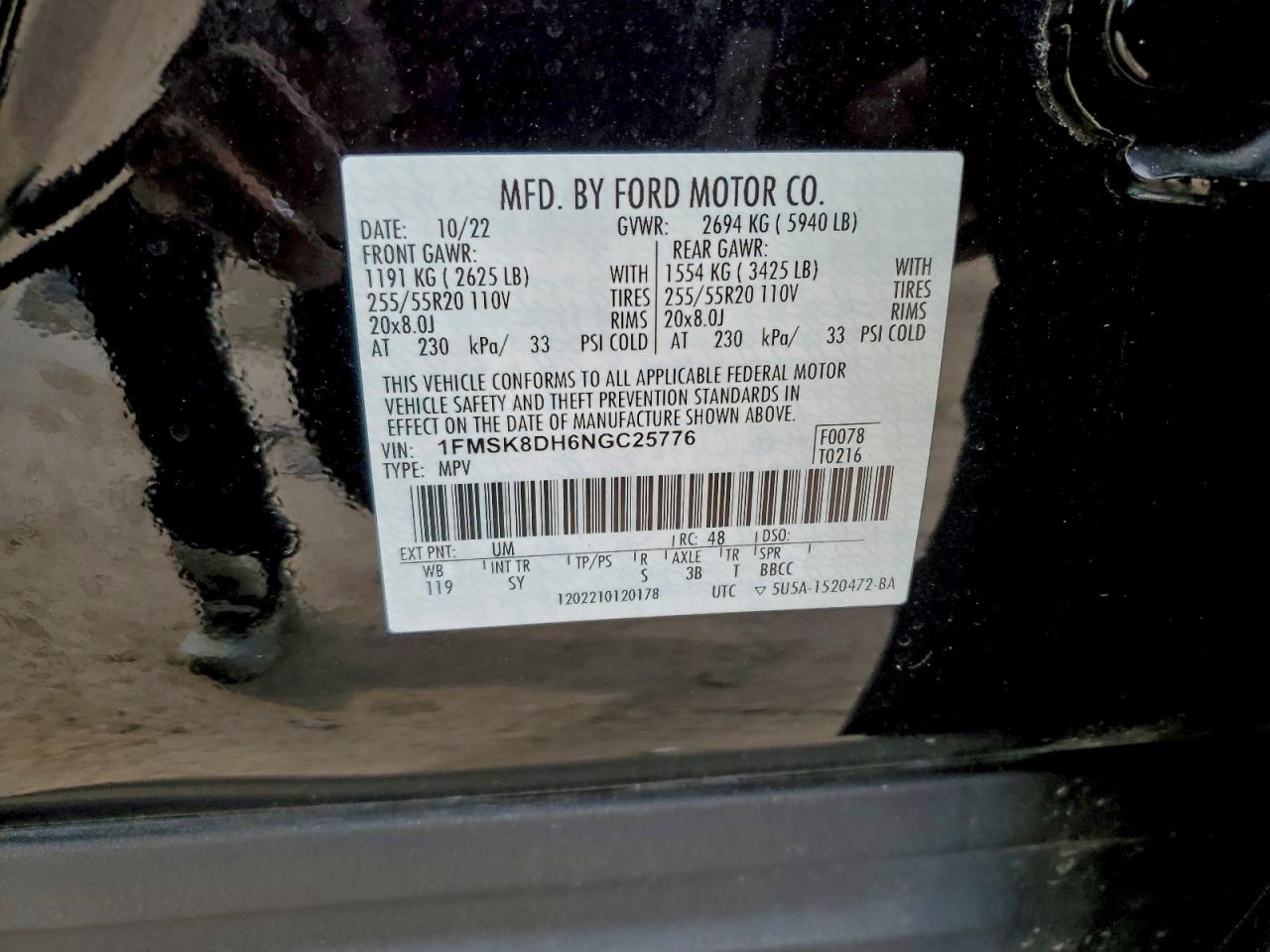 2022 Ford Explorer Xlt VIN: 1FMSK8DH6NGC25776 Lot: 92804305