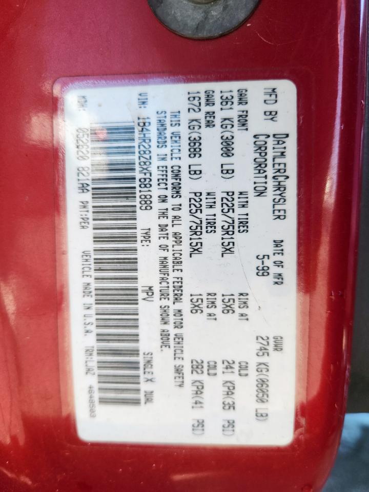 1999 Dodge Durango VIN: 1B4HR28Z8XF681889 Lot: 92186515