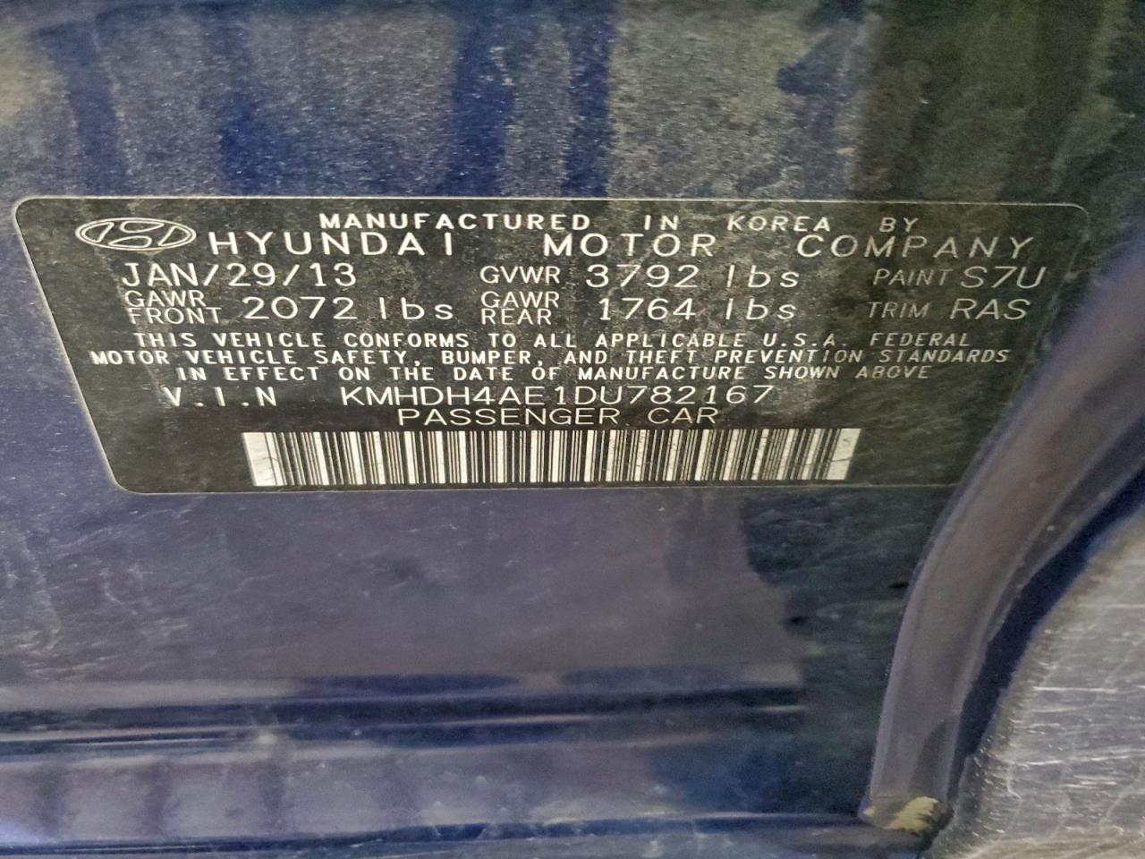 2013 Hyundai Elantra Gls VIN: KMHDH4AE1DU782167 Lot: 94333905