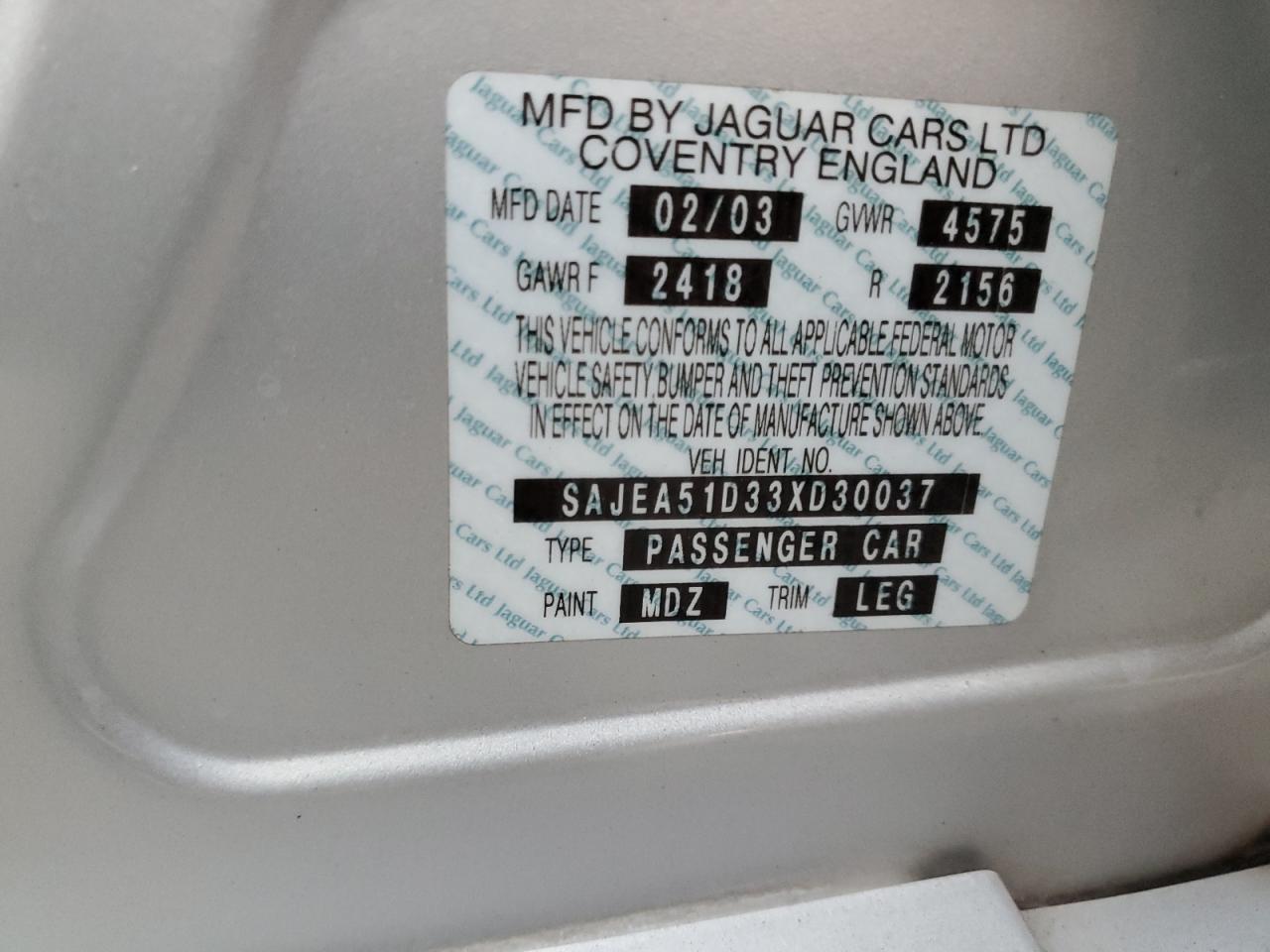 2003 Jaguar X-Type 2.5 VIN: SAJEA51D33XD30037 Lot: 92360855