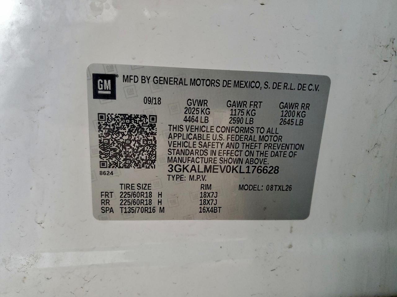 2019 GMC Terrain Sle VIN: 3GKALMEV0KL176628 Lot: 93444885