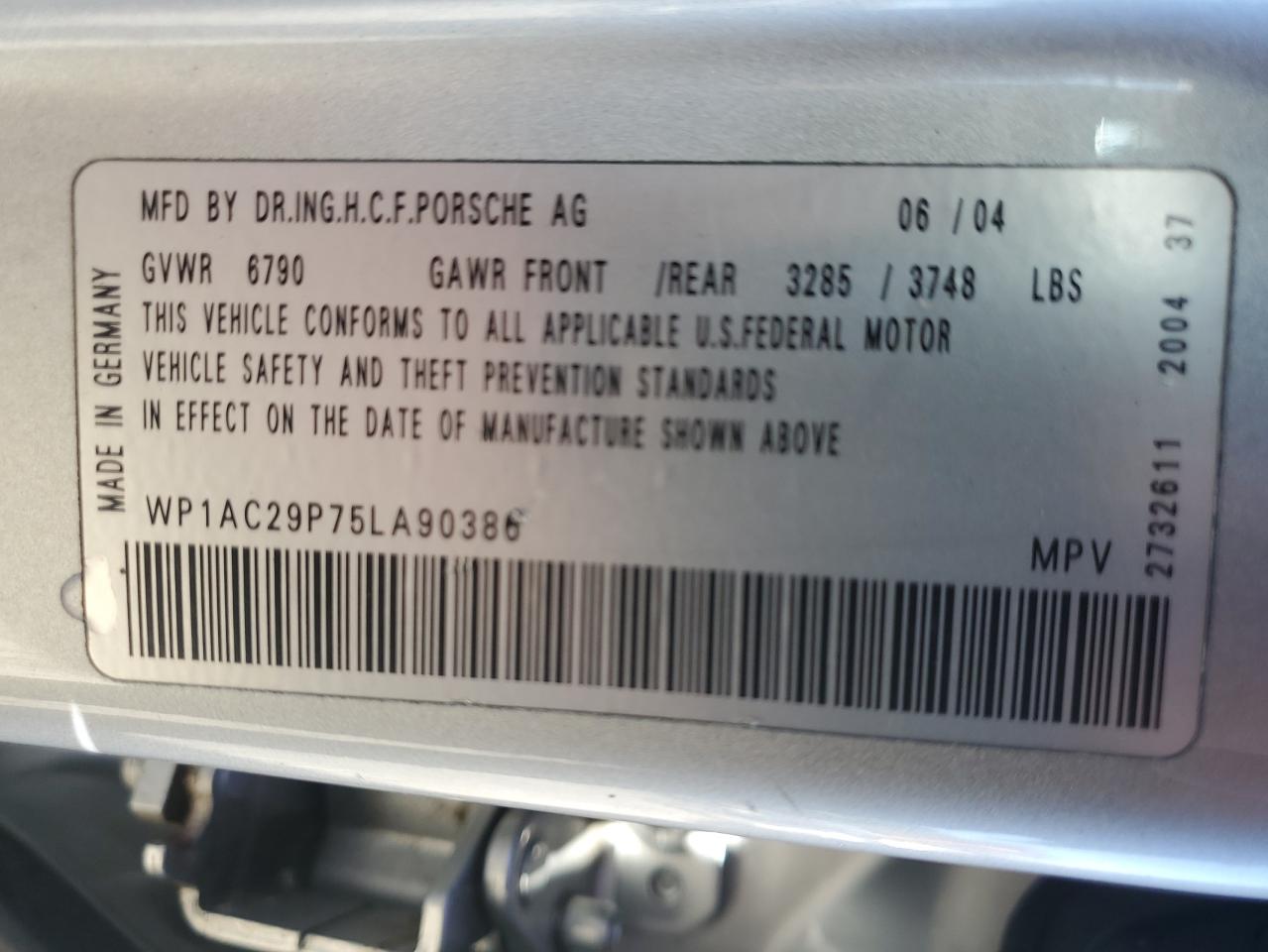 2005 Porsche Cayenne Turbo VIN: WP1AC29P75LA90386 Lot: 90699175