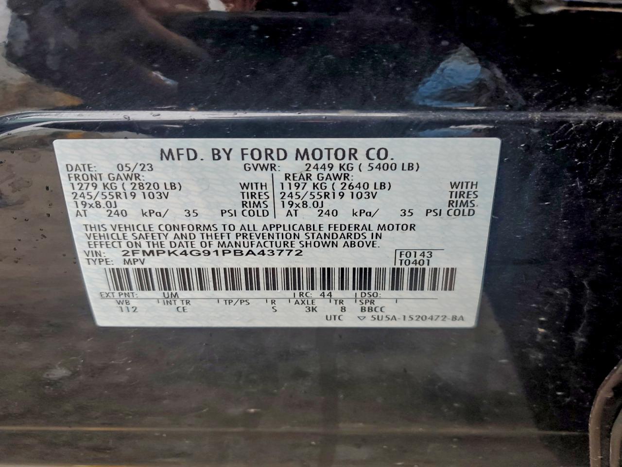 2023 Ford Edge Se VIN: 2FMPK4G91PBA43772 Lot: 93623795