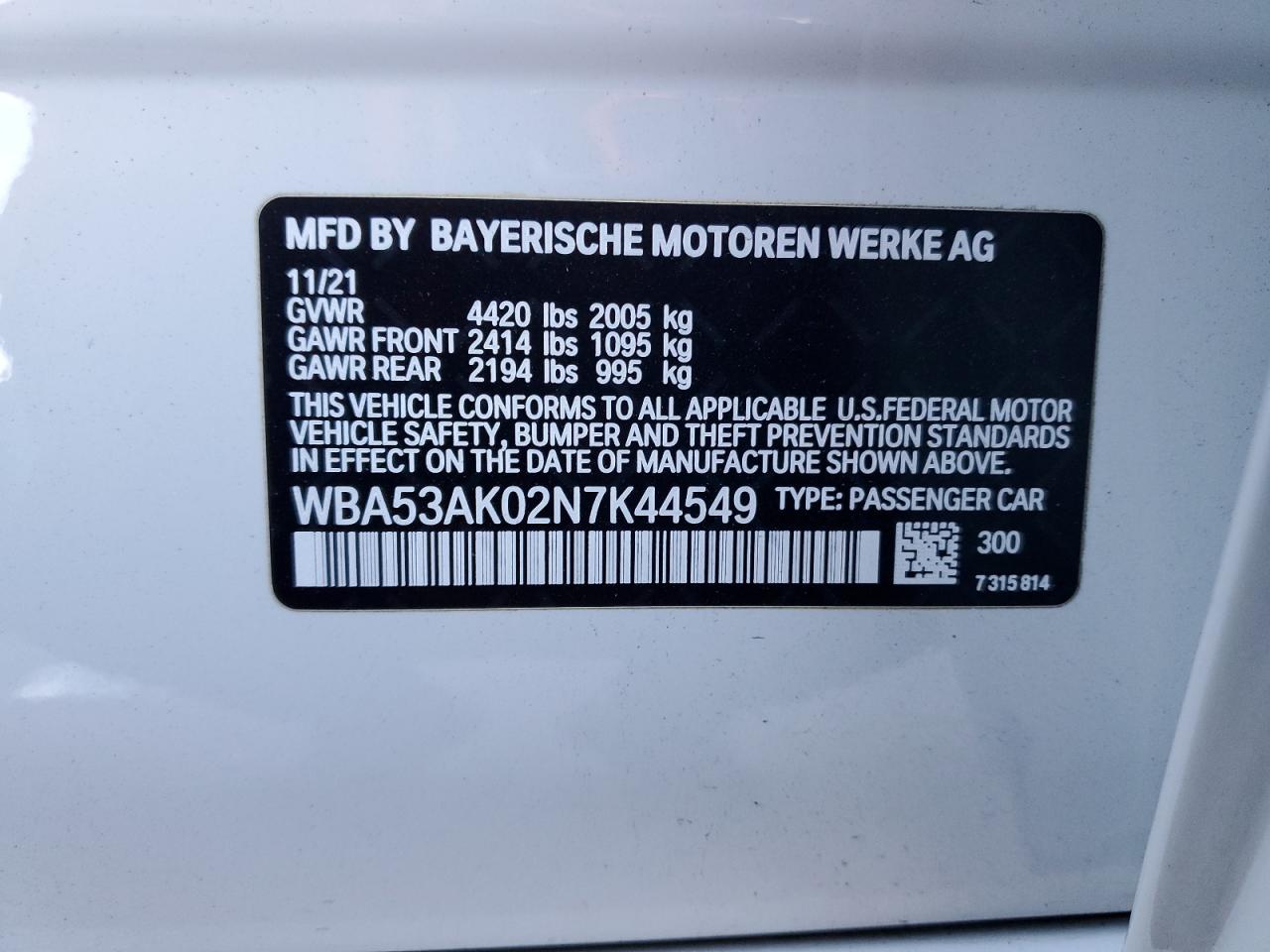 2022 BMW 228I VIN: WBA53AK02N7K44549 Lot: 91296925