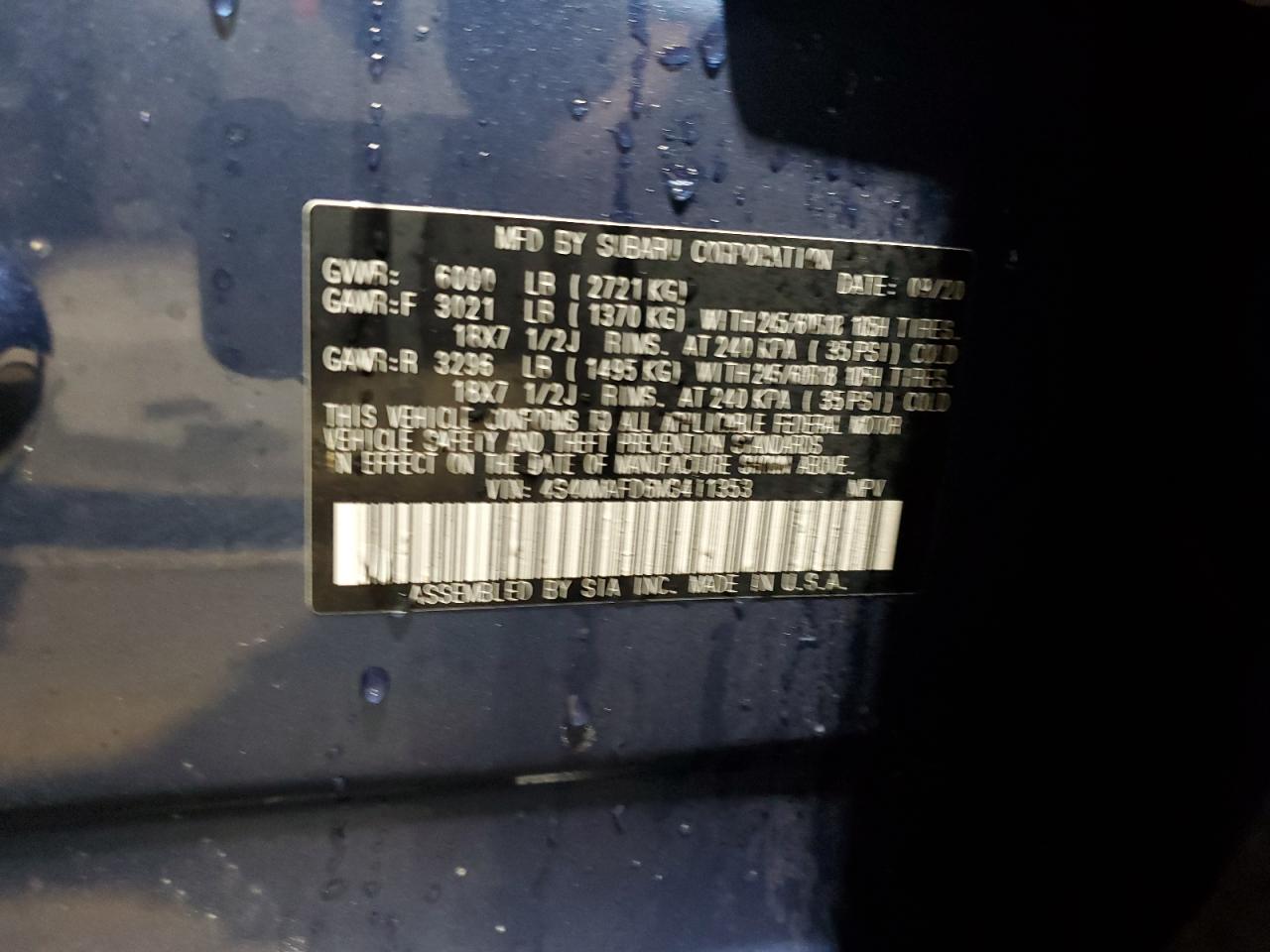 2021 Subaru Ascent Premium VIN: 4S4WMAFD6M3411353 Lot: 93008265