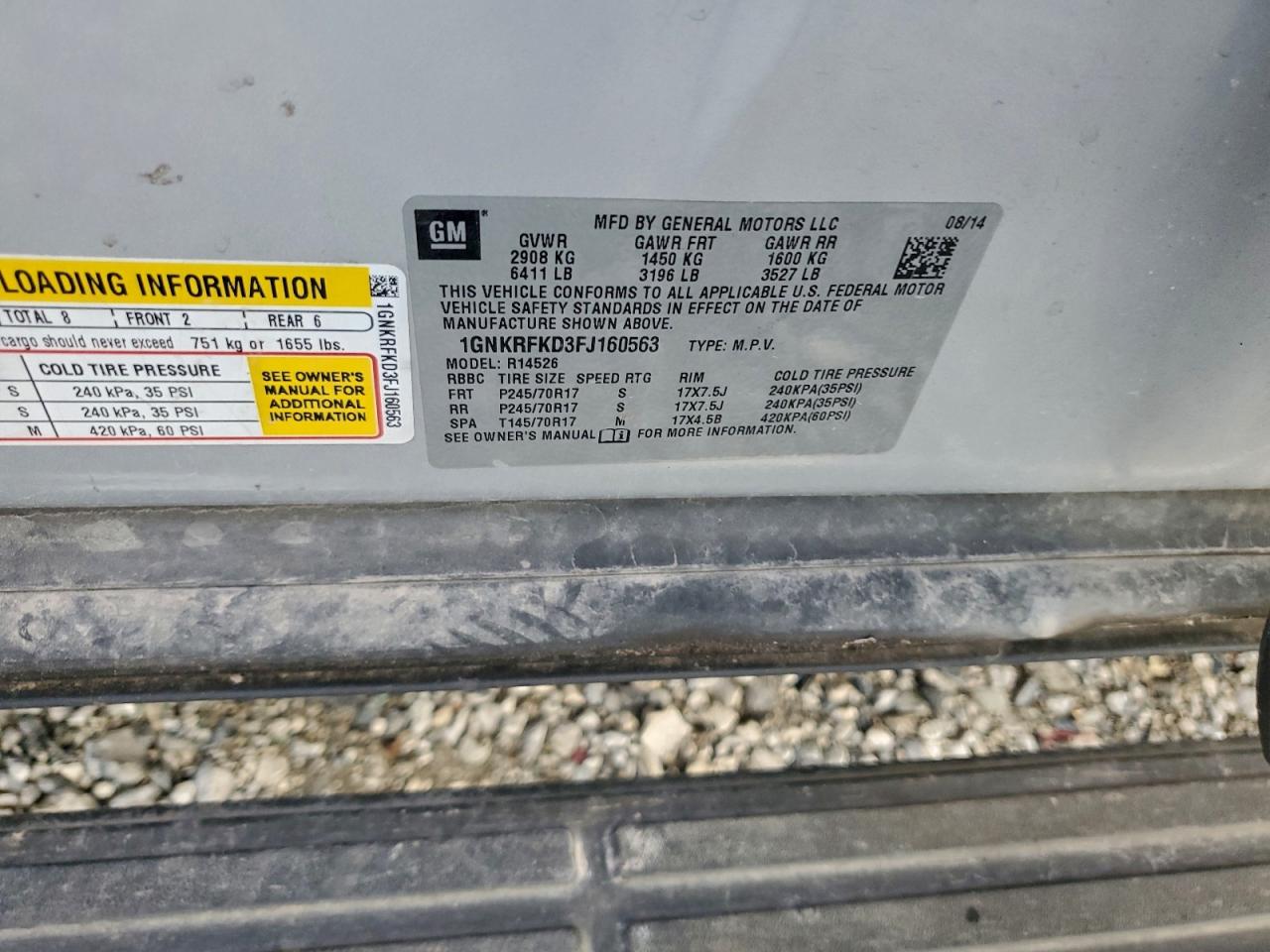 2015 Chevrolet Traverse Ls VIN: 1GNKRFKD3FJ160563 Lot: 94582765