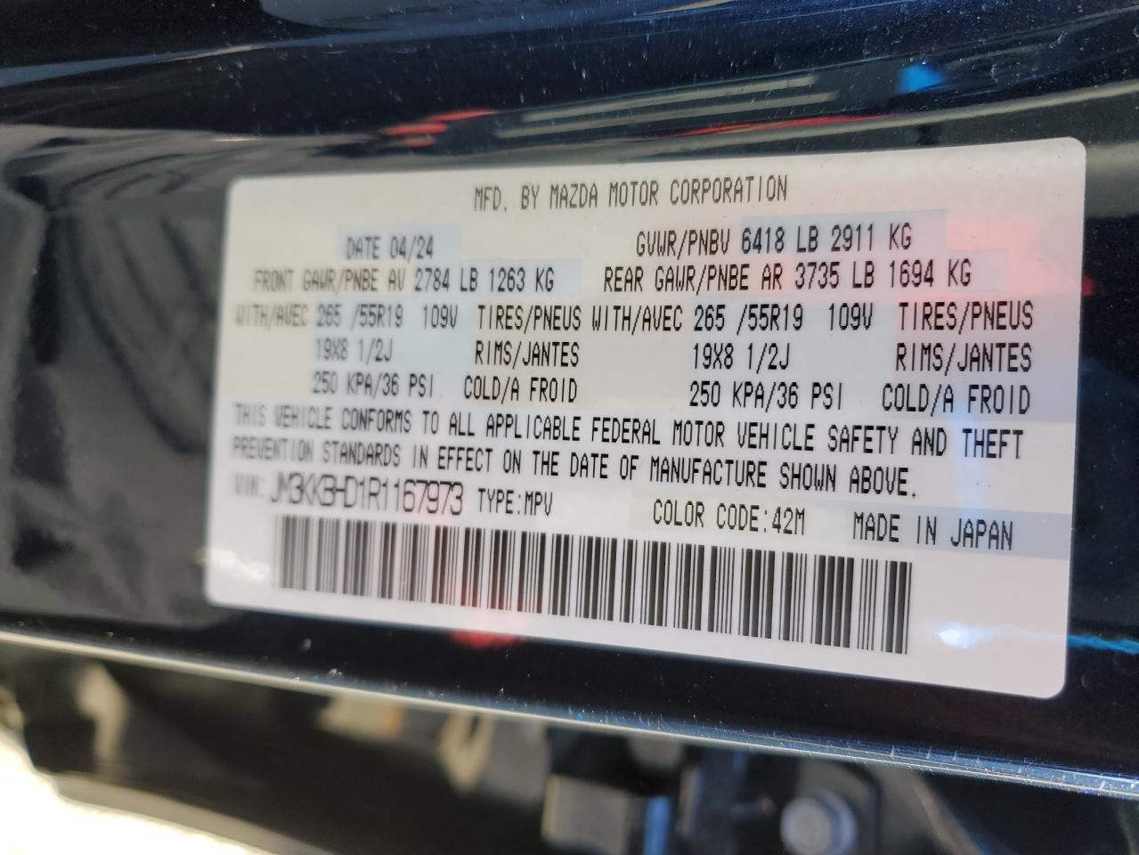 2024 Mazda Cx-90 Preferred VIN: JM3KKBHD1R1167973 Lot: 91639975