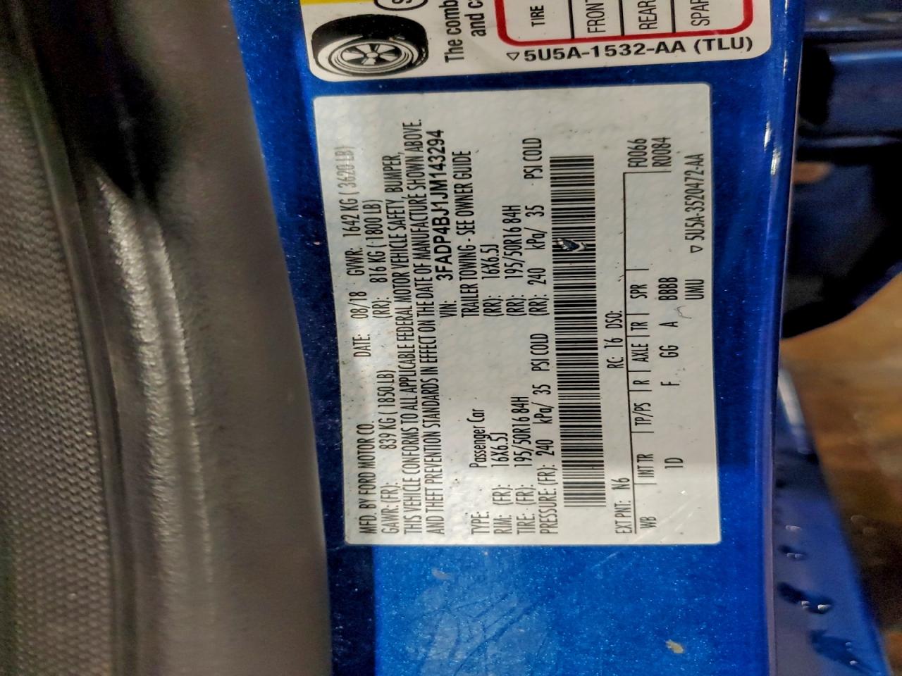 2018 Ford Fiesta Se VIN: 3FADP4BJ1JM143294 Lot: 94037415