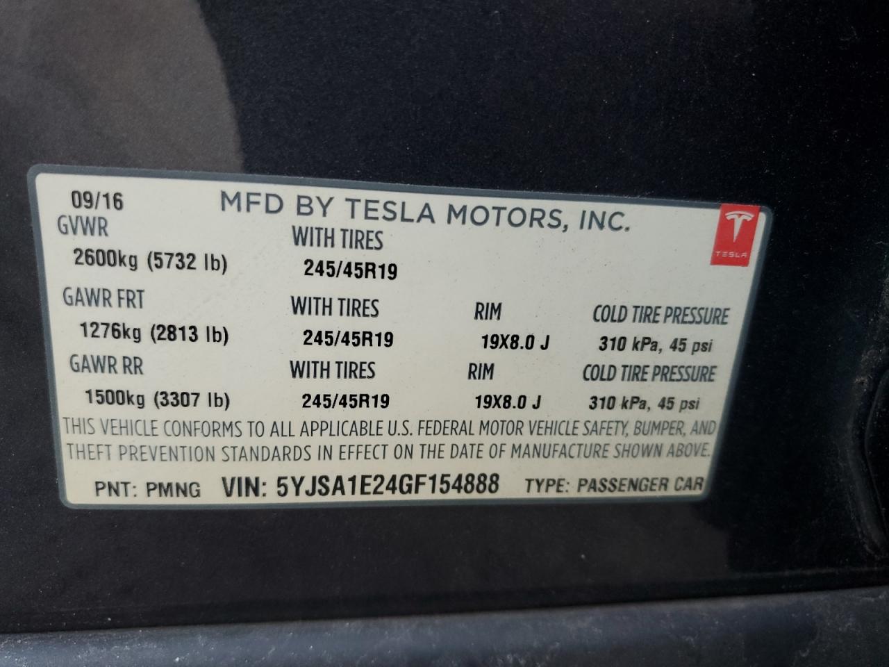 2016 Tesla Model S VIN: 5YJSA1E24GF154888 Lot: 91257215