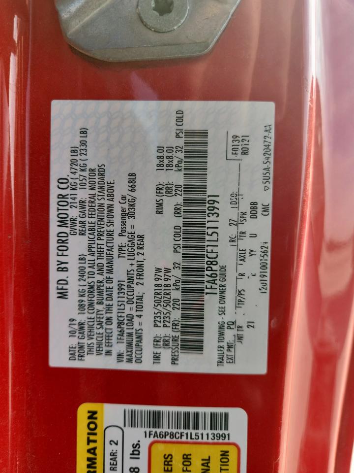 2020 Ford Mustang Gt VIN: 1FA6P8CF1L5113991 Lot: 93400825