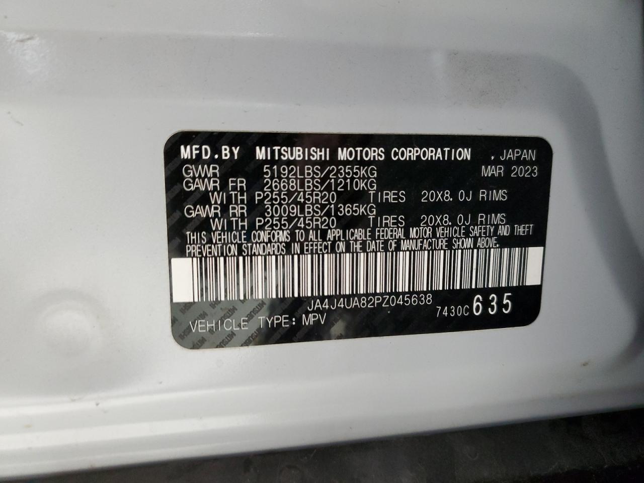 2023 Mitsubishi Outlander Se VIN: JA4J4UA82PZ045638 Lot: 92694505