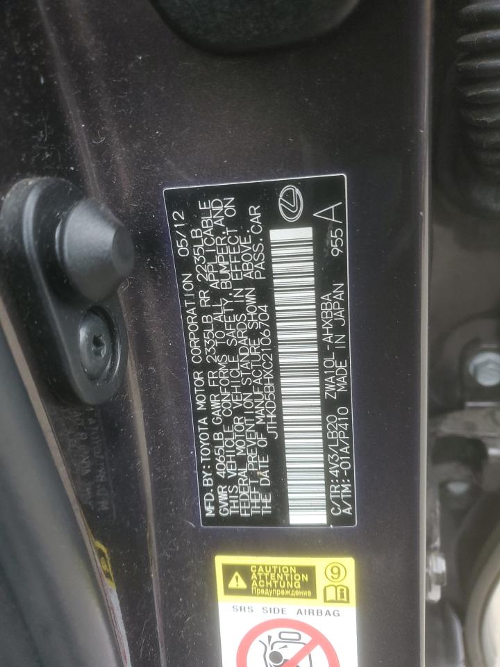 2012 Lexus Ct 200 VIN: JTHKD5BHXC2106704 Lot: 90595135