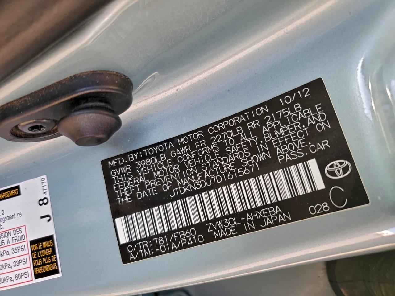 2013 Toyota Prius VIN: JTDKN3DU7D1615671 Lot: 94172915