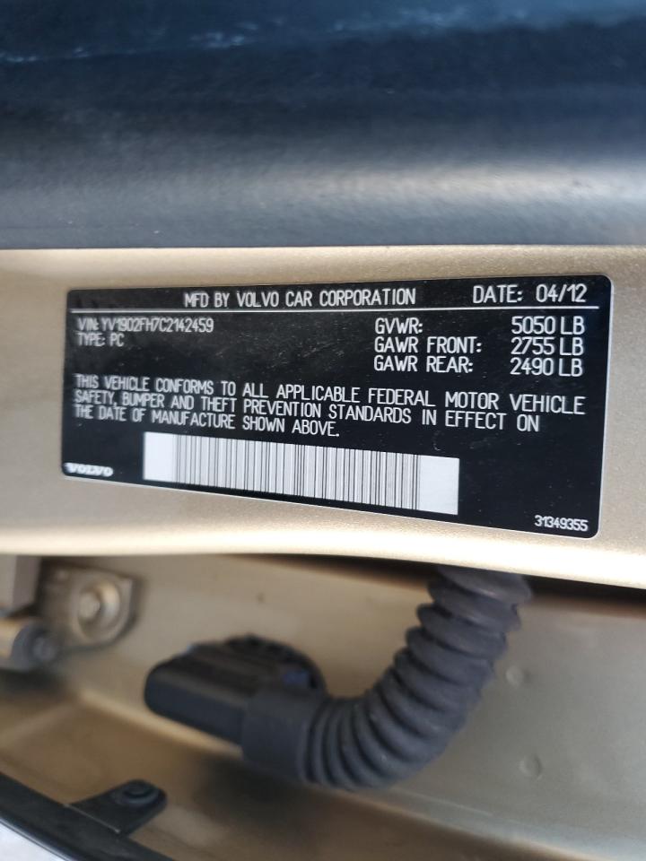 2012 Volvo S60 T6 VIN: YV1902FH7C2142459 Lot: 91966025