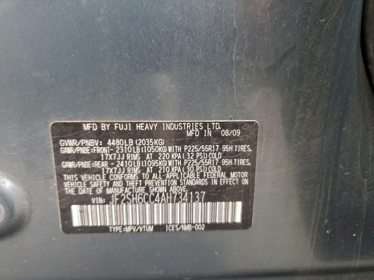 2010 Subaru Forester 2.5X Premium VIN: JF2SH6CC4AH473413 Lot: 93535535