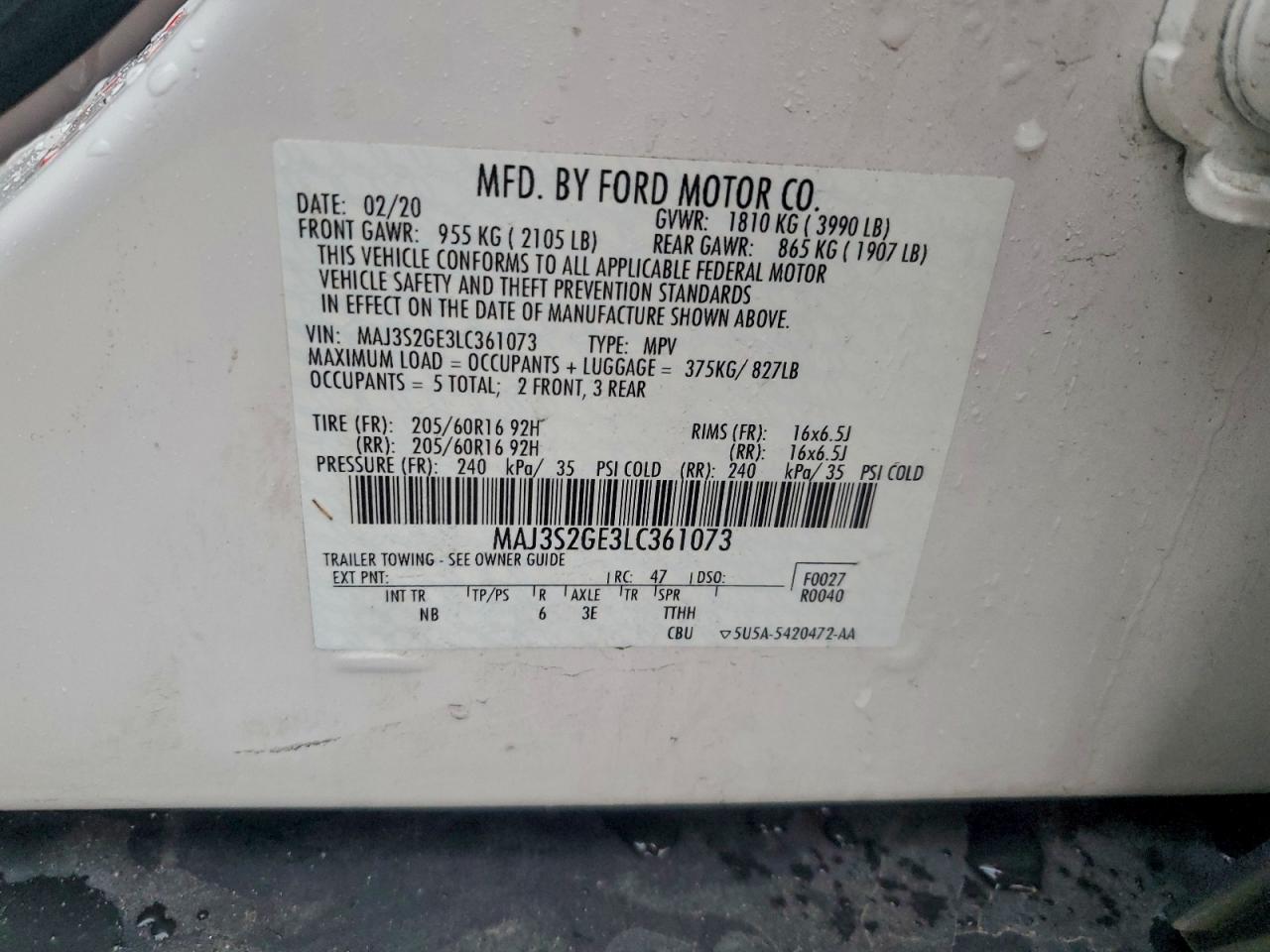 2020 Ford Ecosport Se VIN: MAJ3S2GE3LC361073 Lot: 94082845