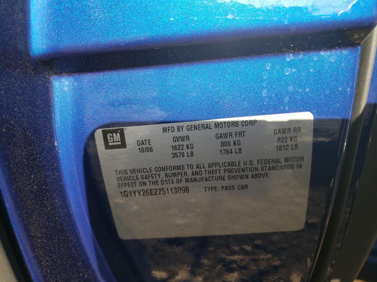 2007 Chevrolet Corvette Z06 VIN: 1G1YY26E275113898 Lot: 92307755