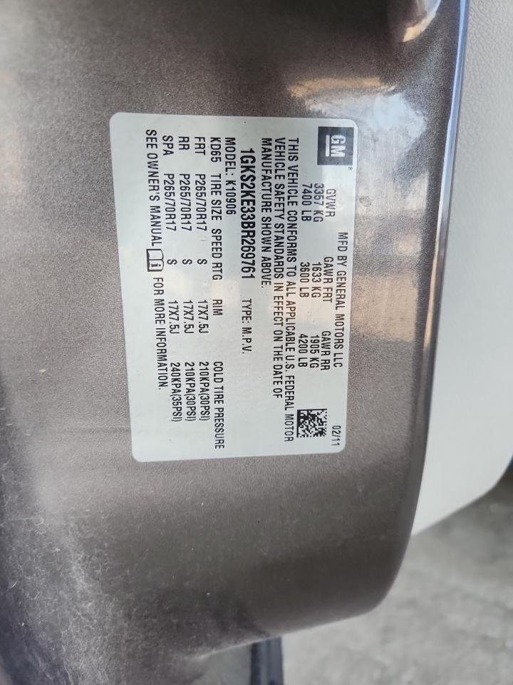 2011 GMC Yukon Xl K1500 Slt VIN: 1GKS2KE33BR269761 Lot: 92331685