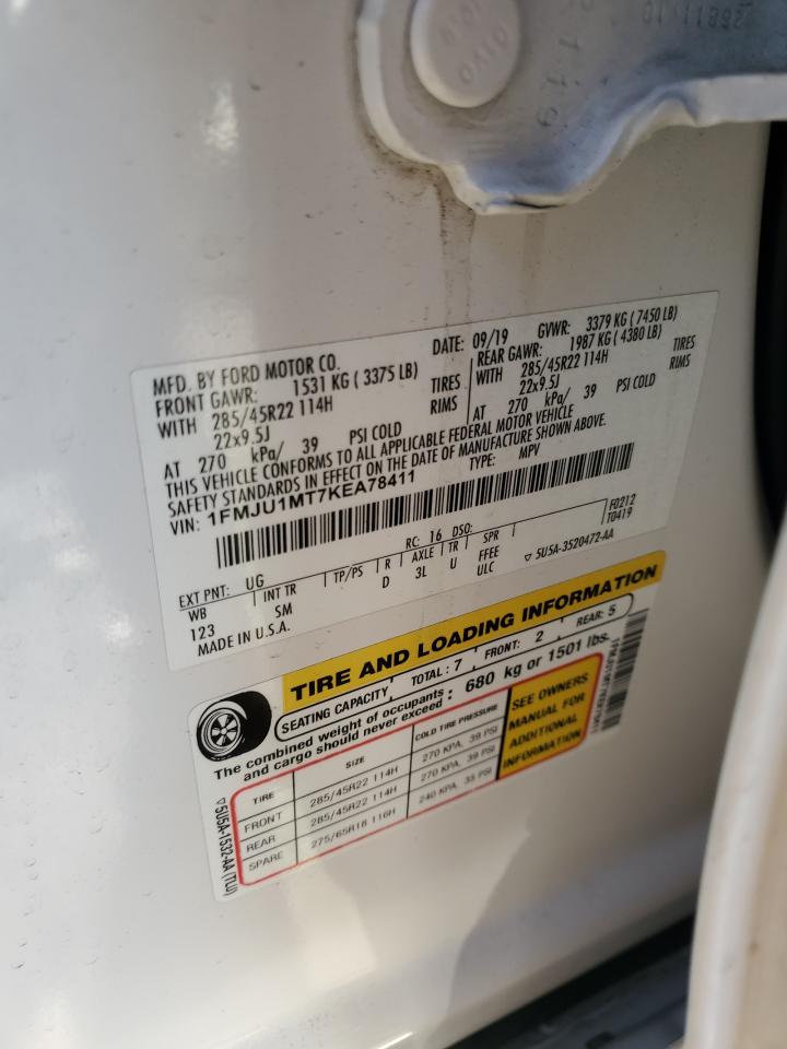 2019 Ford Expedition Platinum VIN: 1FMJU1MT7KEA78411 Lot: 92808345