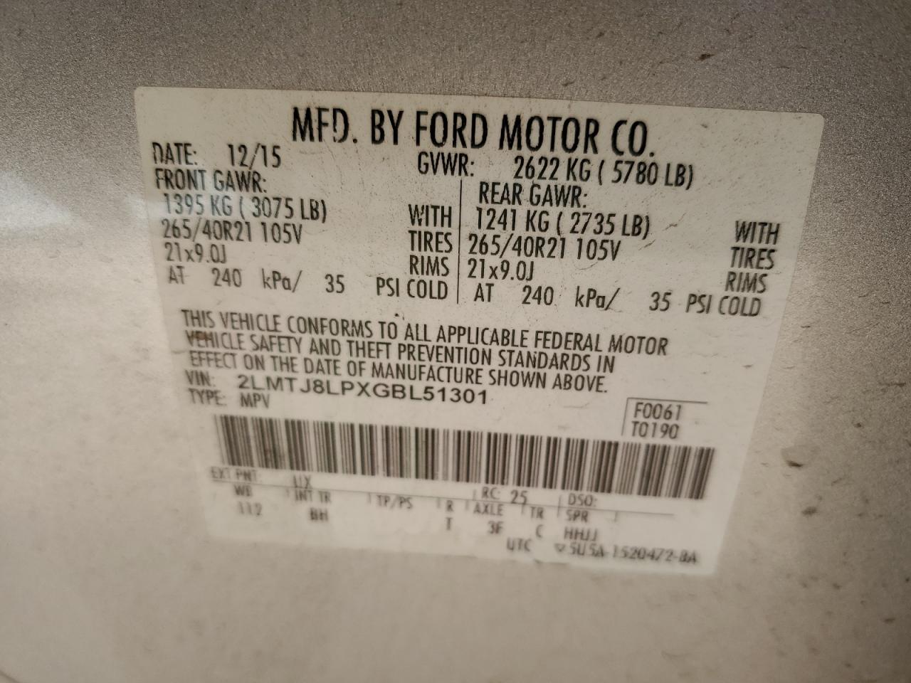 2016 Lincoln Mkx Reserve VIN: 2LMTJ8LPXGBL51301 Lot: 90946075