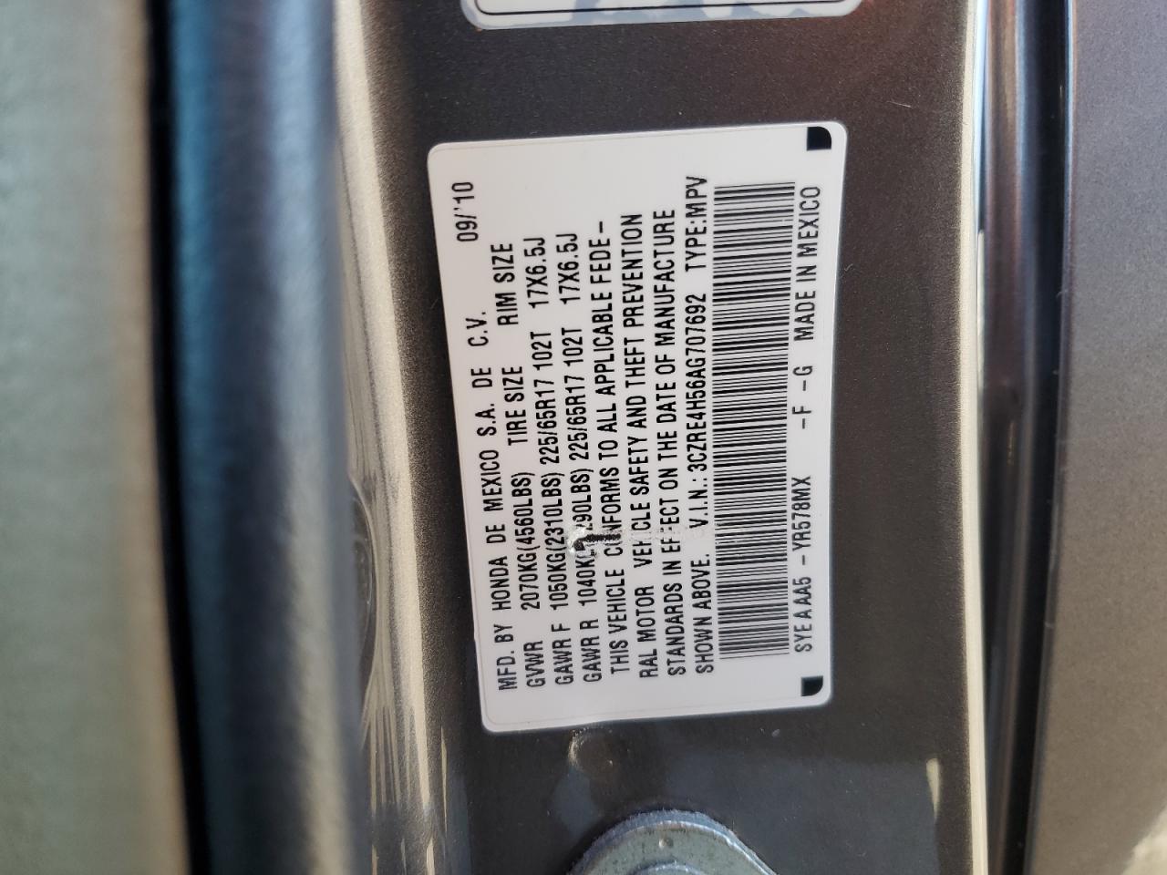 2010 Honda Cr-V Ex VIN: 3CZRE4H56AG707692 Lot: 91384815