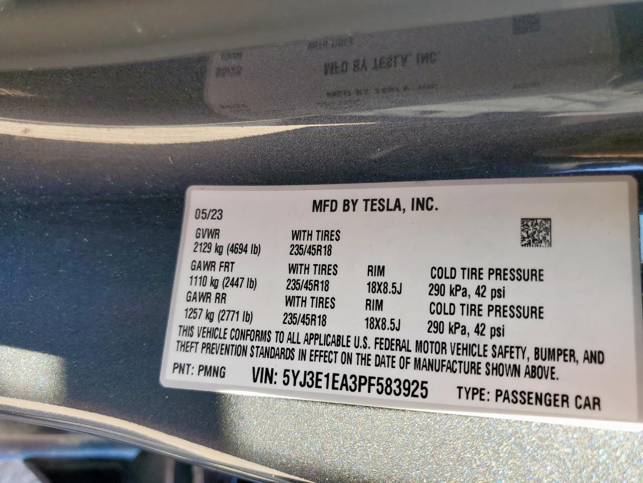 2023 Tesla Model 3 VIN: 5YJ3E1EA3PF583925 Lot: 90948995