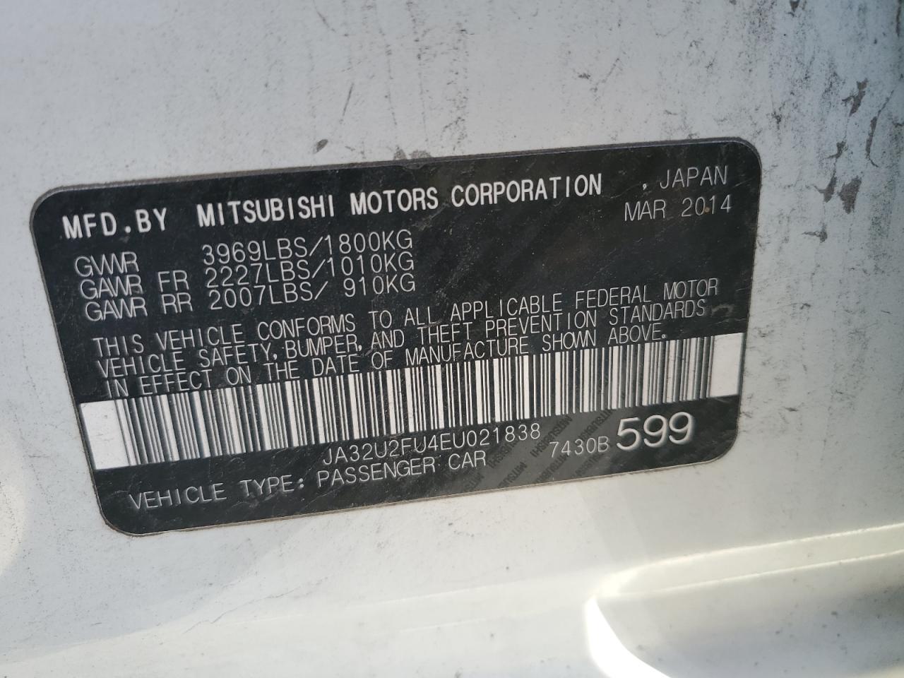 2014 Mitsubishi Lancer Es/Es Sport VIN: JA32U2FU4EU021838 Lot: 91579385