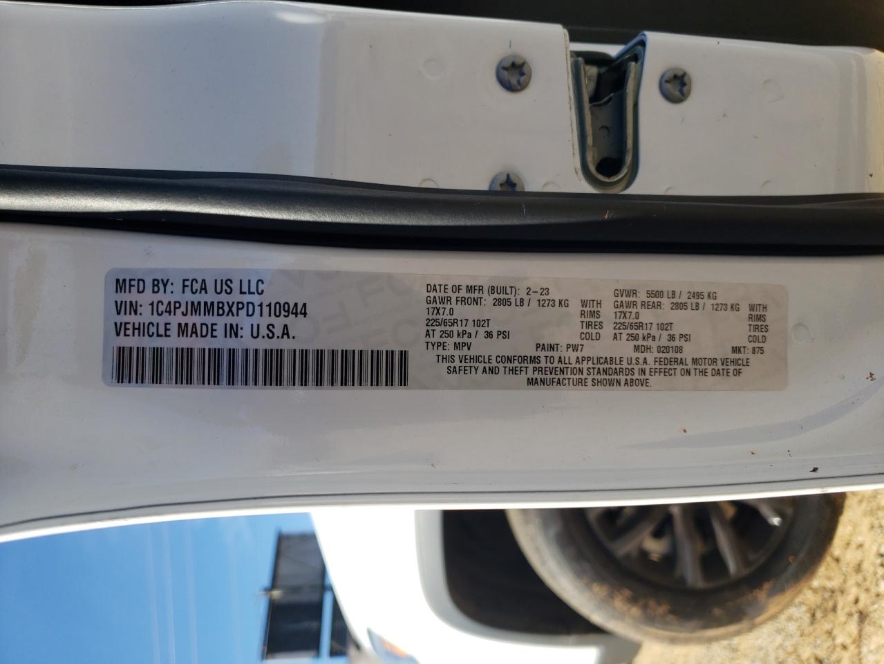 2023 Jeep Cherokee Altitude Lux VIN: 1C4PJMMBXPD110944 Lot: 91014965